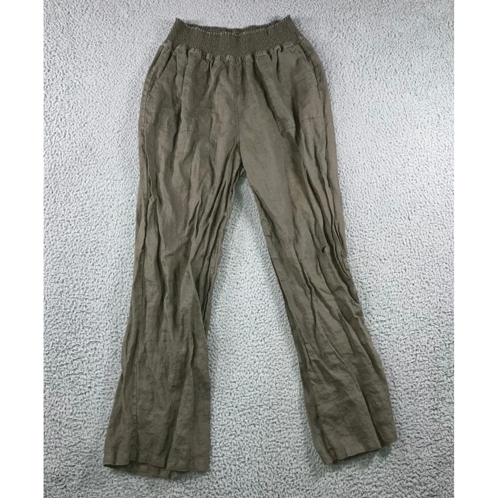 Magaschoni Wide Leg Linen Pants Women Large Pull On Elastic Waist‎ Boho Travel
